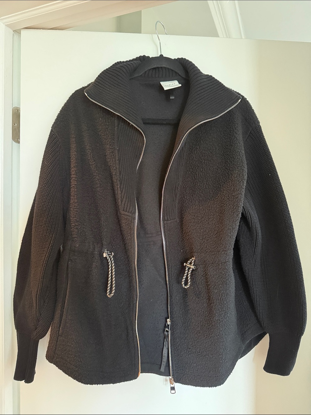 Varley Black Sherpa Zip Jacket with Drawcord Waist